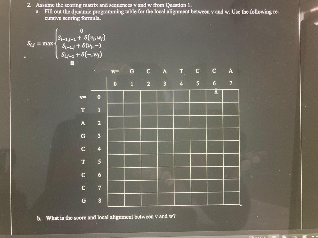a. Fill out the dynamic programming table for the | Chegg.com