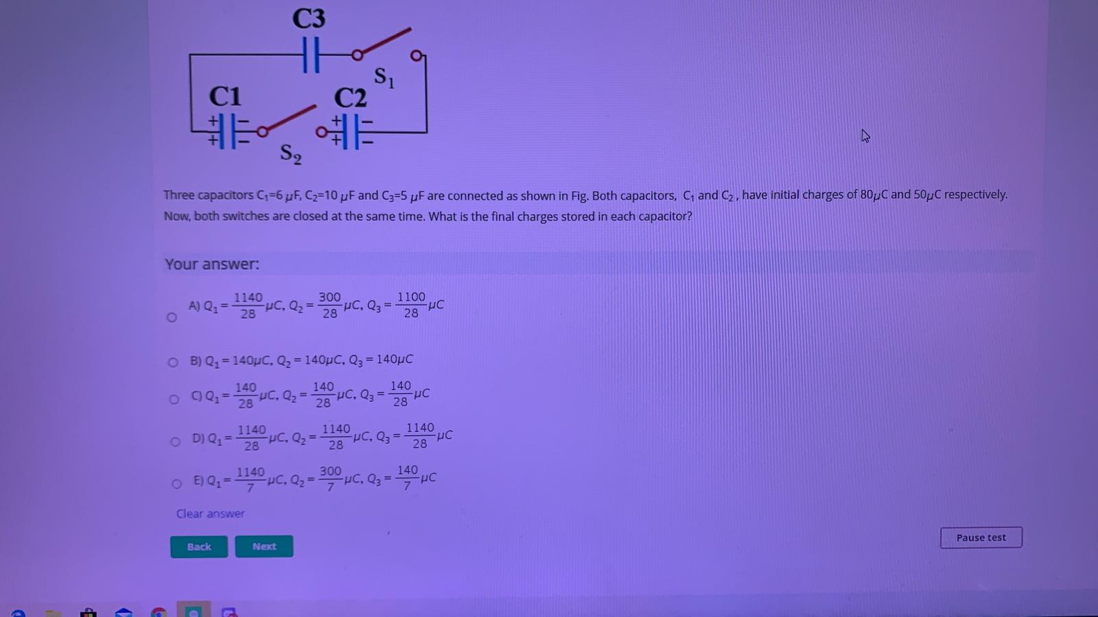 Solved СЗ C1 S C2 S2 Three Capacitors C1=6 UF, C2=10 UF And | Chegg.com