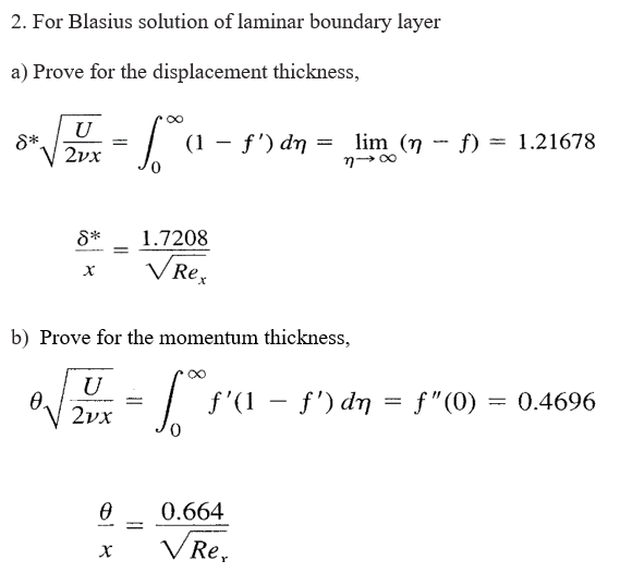 Solved 2. For Blasius Solution Of Laminar Boundary Layer A) | Chegg.com