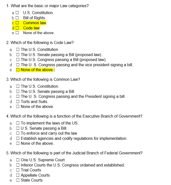 Solved 1. What are the basic or major Law categories? a U.S.