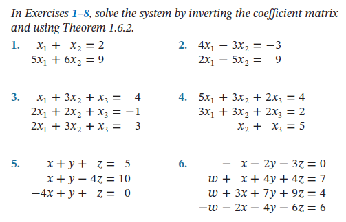 Solved In Exercises 1-8, solve the system by inverting the | Chegg.com