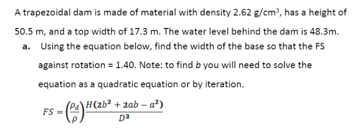 Solved What is the width of the base so that Factory of | Chegg.com