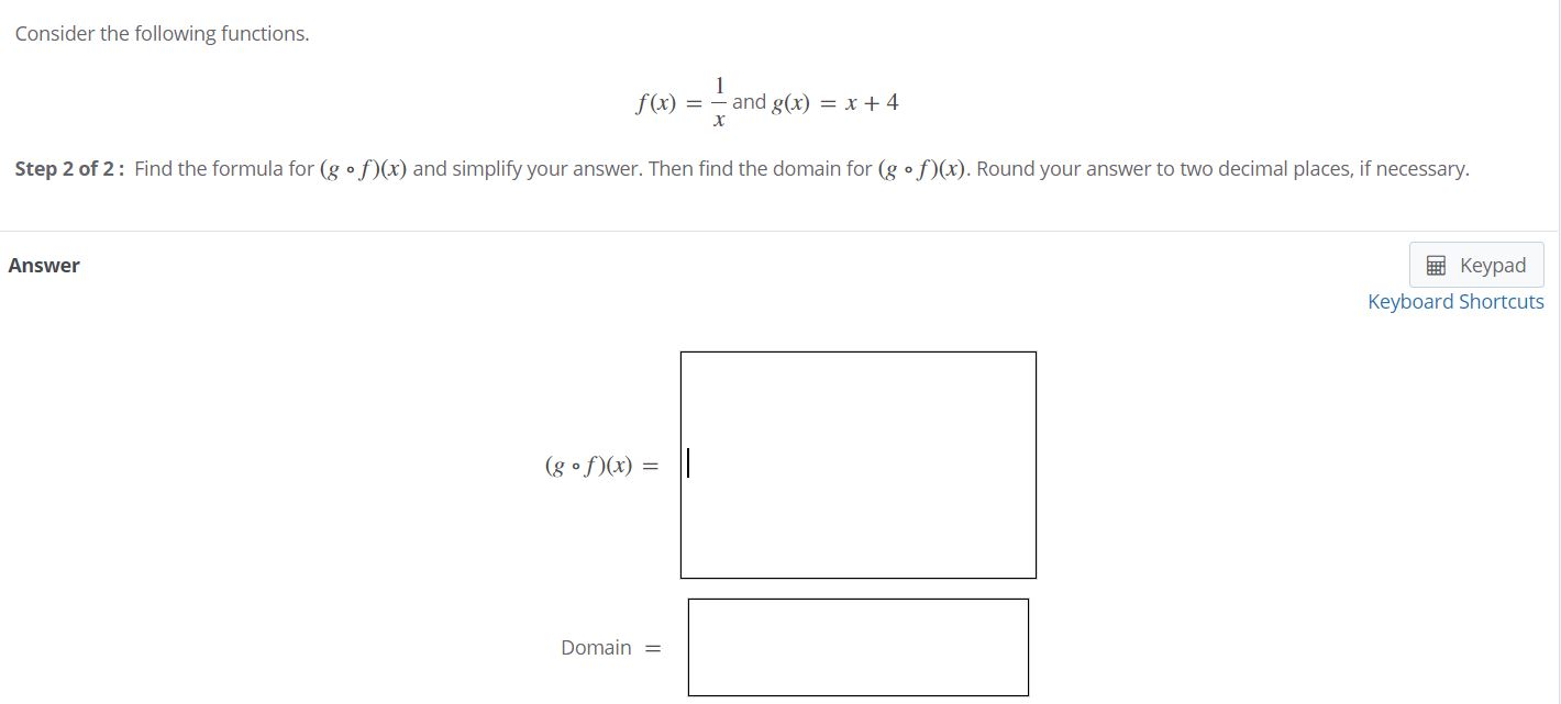 Solved Consider the following functions. = 1 and g(x) = x + | Chegg.com