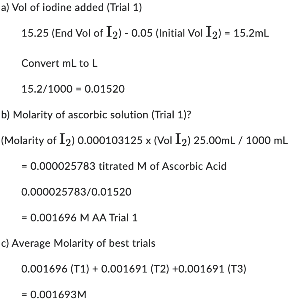 Vitamin C Lab. I have solved question 2 but I need | Chegg.com