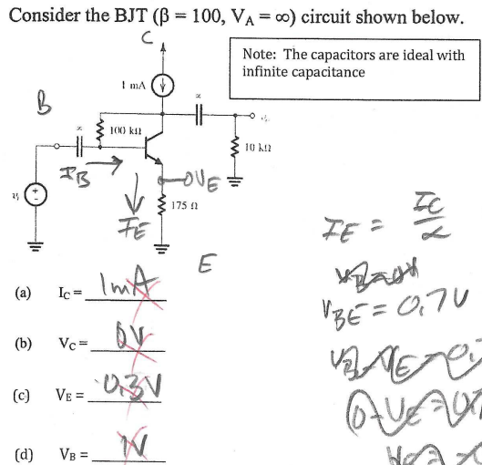 Solved Consider the BJT (β=100,VA=∞) ﻿circuit shown | Chegg.com