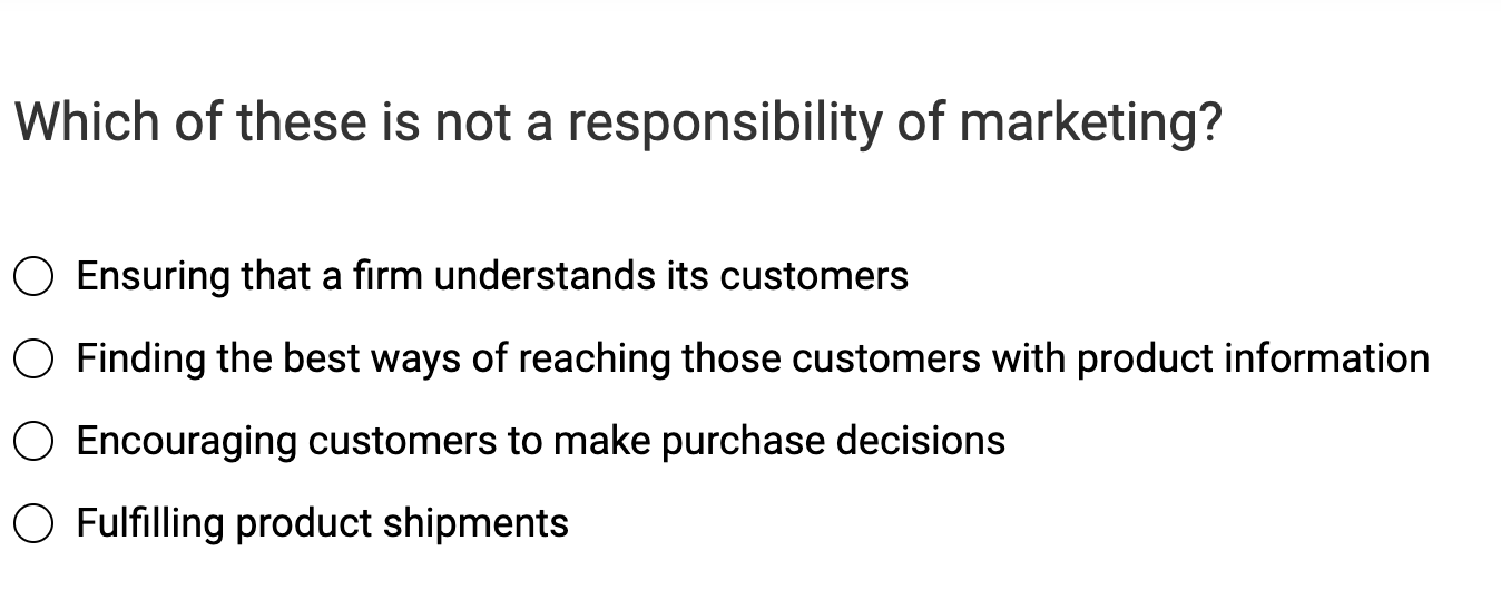 Solved Which of these is not a responsibility of marketing? | Chegg.com