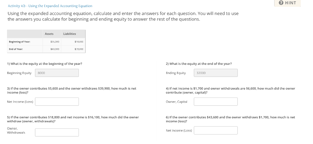 Solved Activity 4 B Using The Expanded Accounting Equation Chegg Com