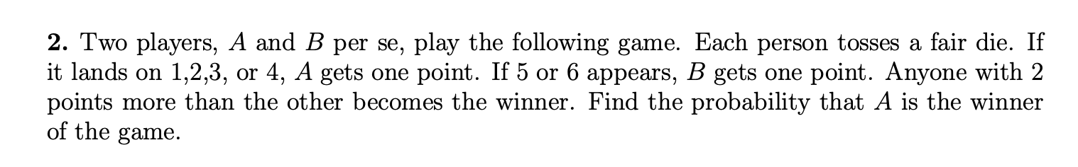 Solved 2. Two Players, A And B Per Se, Play The Following | Chegg.com