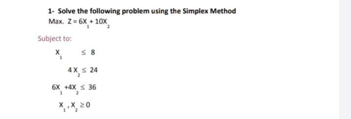 Solved 1- Solve the following problem using the Simplex | Chegg.com