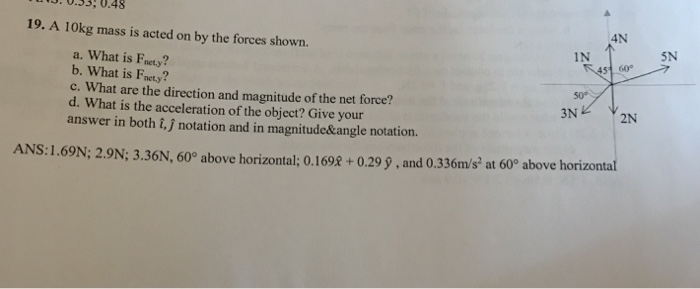 Solved 4N 19. A 10kg mass is acted on by the forces shown. Chegg