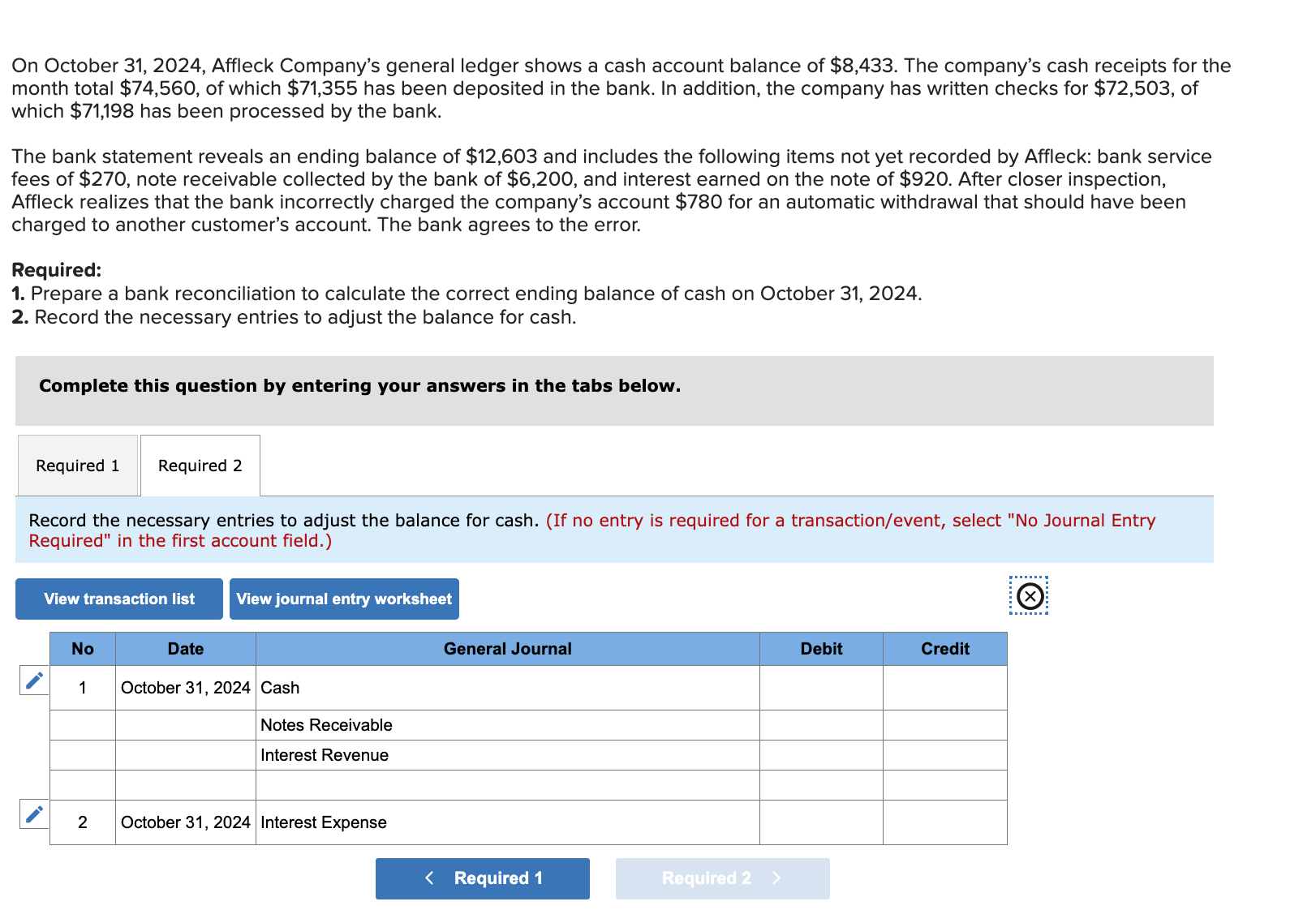 Solved On October 31, 2024, Affleck Company's general ledger