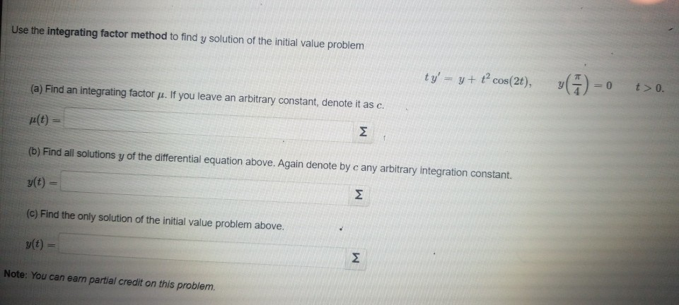 Solved Use the integrating factor method to find y solution | Chegg.com