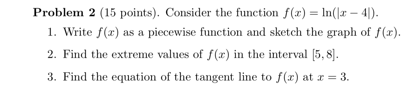Solved Problem 2 (15 points). Consider the function f(x) = | Chegg.com