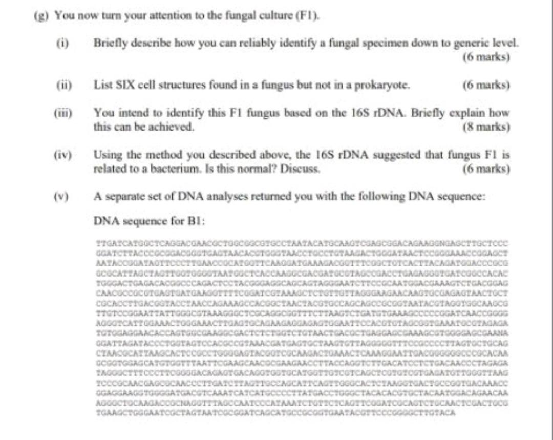 Solved (g) You now turn your attention to the fungal culture | Chegg.com