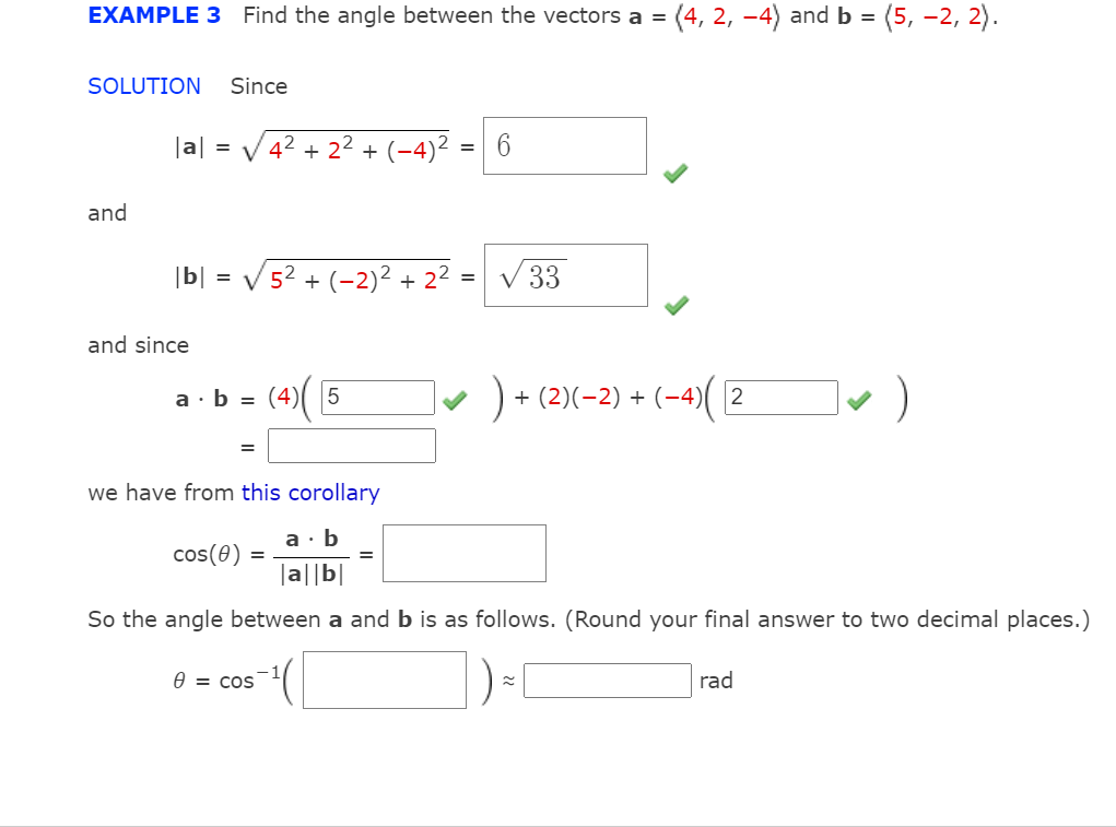 Solved EXAMPLE 3 Find The Angle Between The Vectors A = (4, | Chegg.com