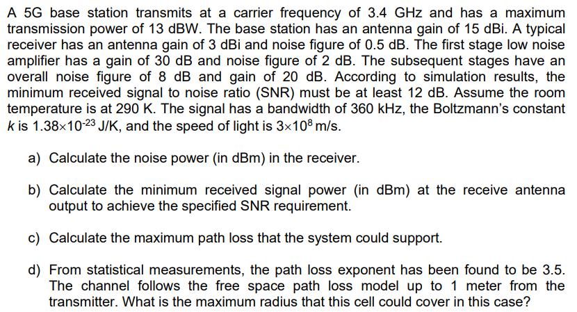 Solved A 5G base station transmits at a carrier frequency of | Chegg.com