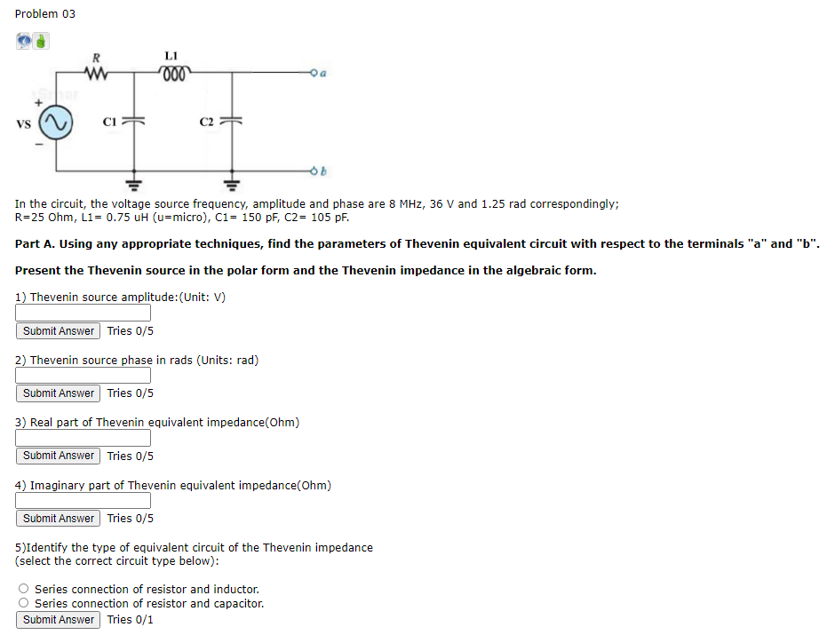 Solved Problem 03 R L1 000 VS C1 C2 + In the circuit, the | Chegg.com