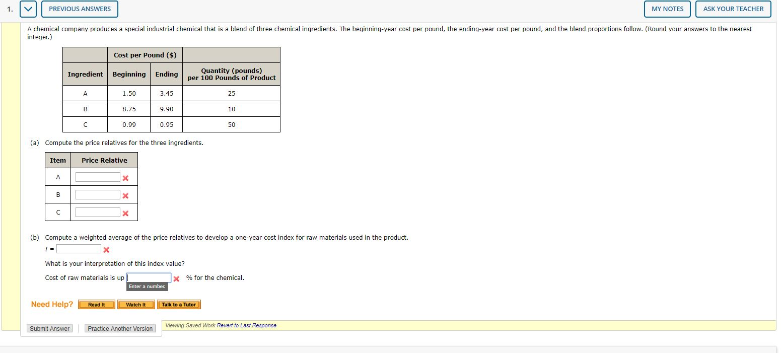Solved PREVIOUS ANSWERS MY NOTES ASK YOUR TEACHER A chemical | Chegg.com