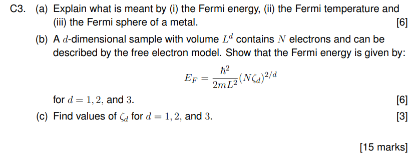 Solved C3. (a) Explain what is meant by (i) the Fermi | Chegg.com