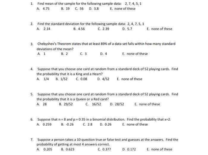 Solved 1. Find mean of the sample for the following sample | Chegg.com