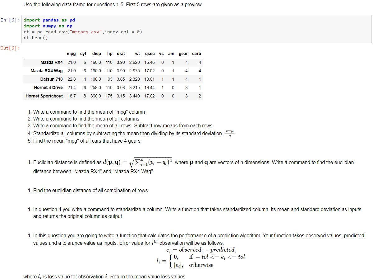 Solved Use the following data frame for questions 1 5. First