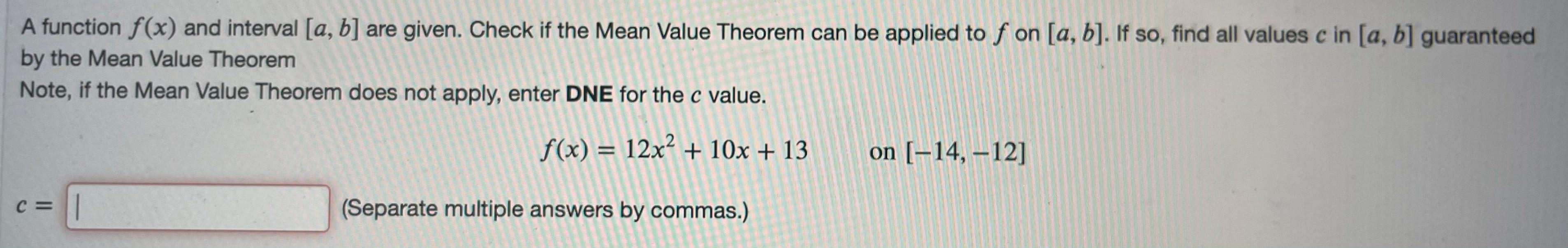 Solved A function f(x) and interval [a, b] are given. Check | Chegg.com