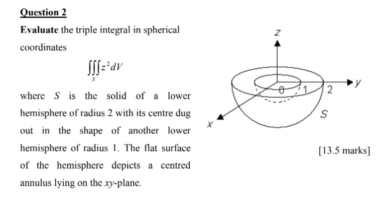 Solved Question 2 Evaluate the triple integral in spherical | Chegg.com