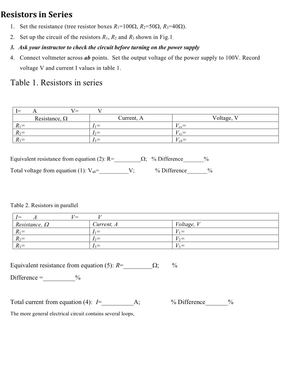 Solved Resistors in Series 1. Set the resistance (tree