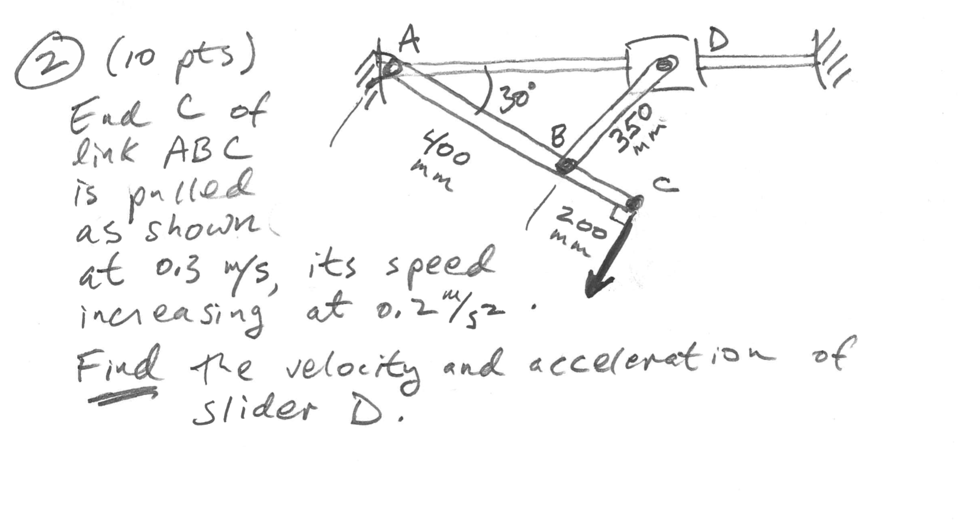 Solved End C of link ABC is pulled as shown at 0.3 m/s, its | Chegg.com