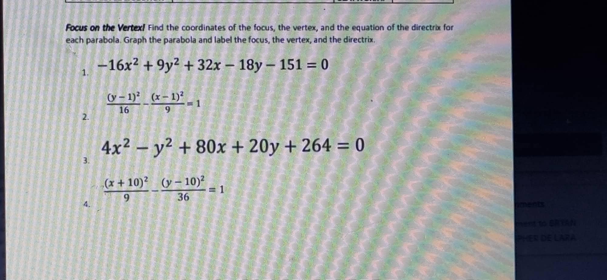 how to find the vertex focus and directrix of a hyperbola