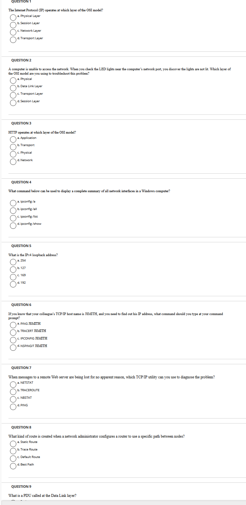 Solved QUESTION The Internet Protocol (IP) operates at which | Chegg.com
