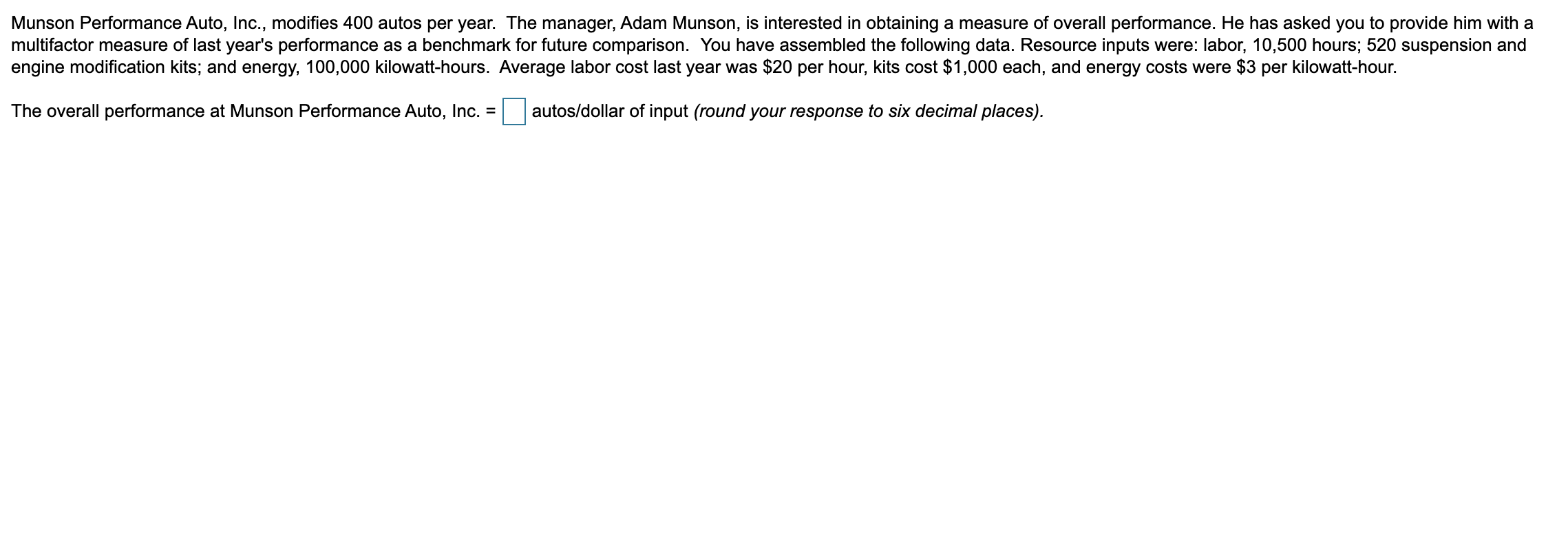 Solved Munson Performance Auto, Inc., modifies 400 autos per
