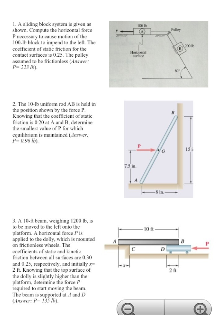 Solved 1.A sliding block system is given as shown. Compute