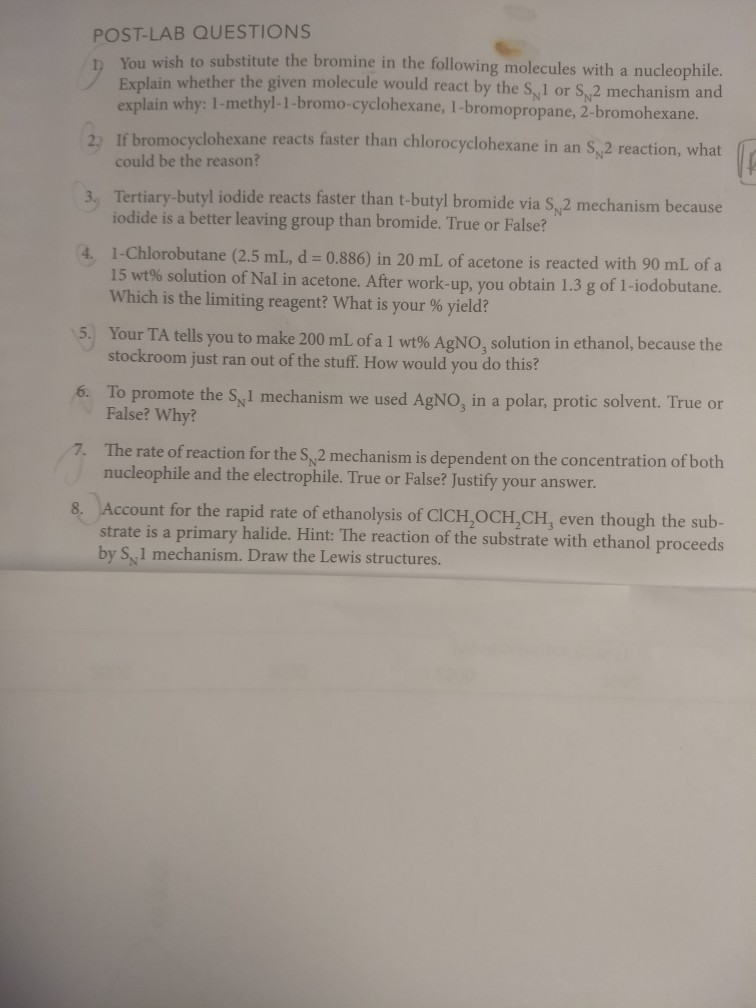 Solved POSTLAB QUESTIONS You wish to substitute the bromine
