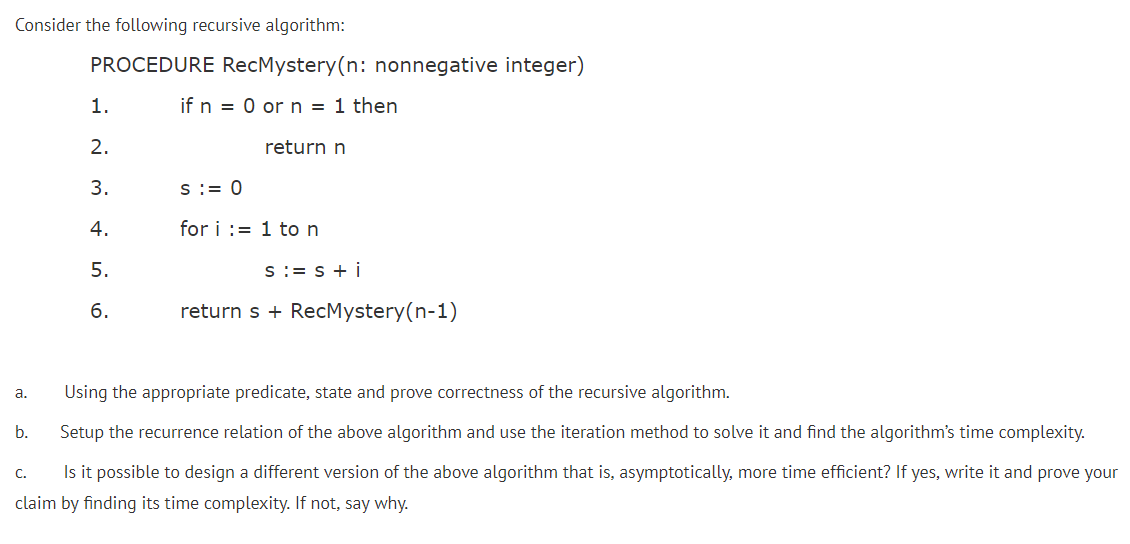 Solved Consider The Following Recursive Algorithm: PROCEDURE | Chegg.com