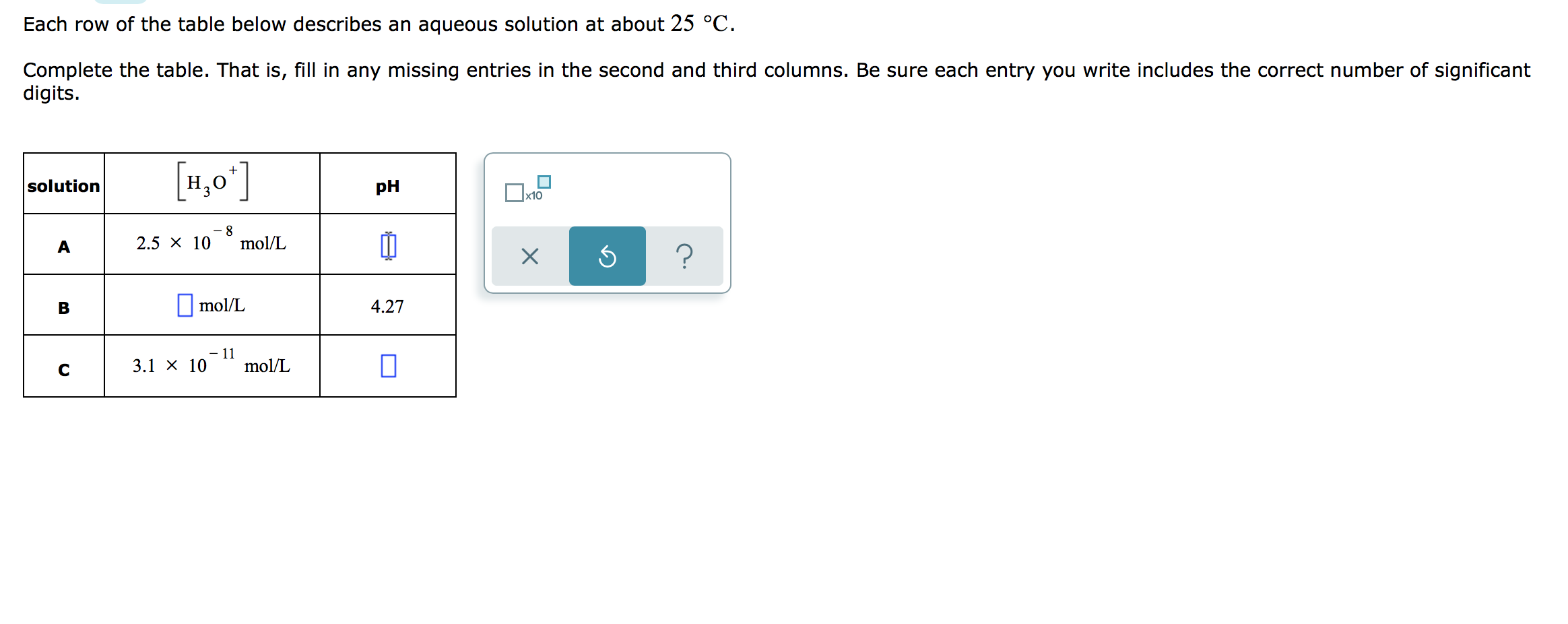 Solved Each row of the table below describes an aqueous | Chegg.com