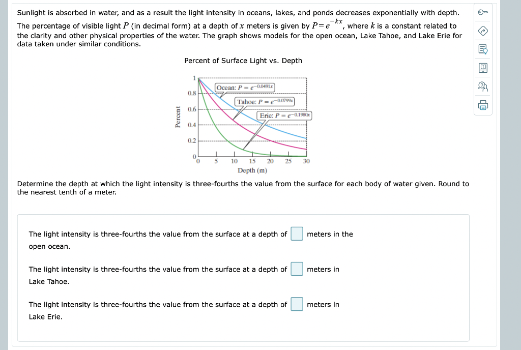 Solved Sunlight is absorbed in water, and as a result the | Chegg.com
