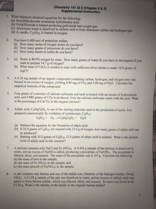 Solved Chemistry 101 SI 2 (Chapter 2 & 3) Supplemental | Chegg.com