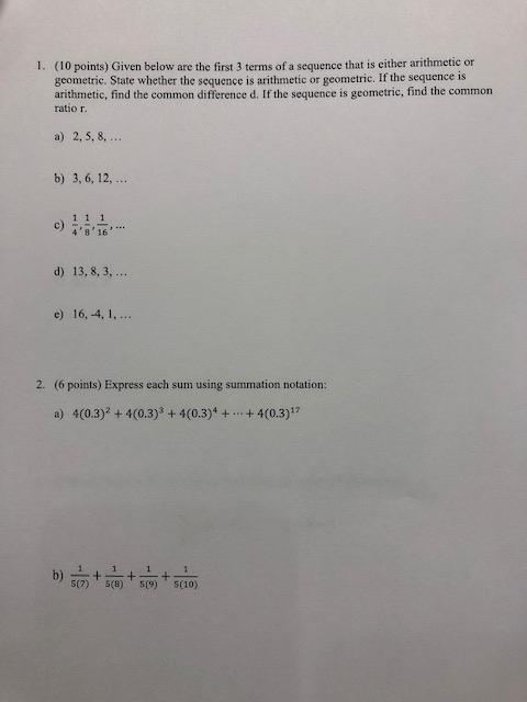 Solved 1. (10 points) Given below are the first 3 terms of a | Chegg.com