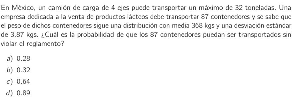 En México, un camión de carga de 4 ejes puede transportar un máximo de 32 toneladas. Una empresa dedicada a la venta de produ