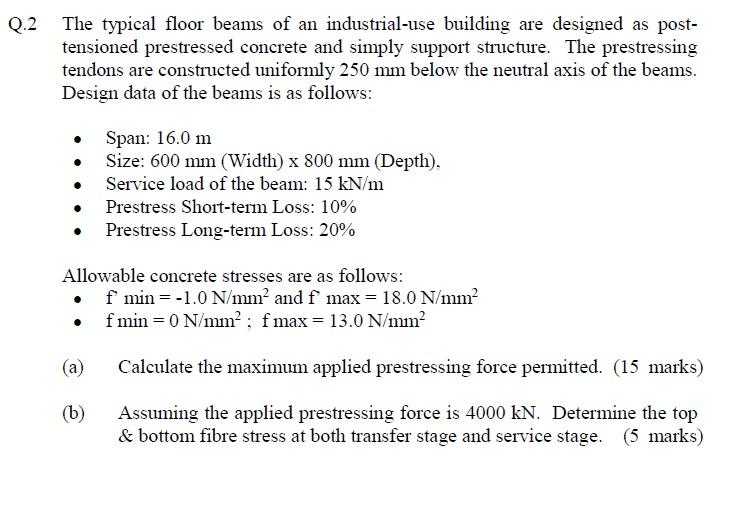 Solved Q.2 The typical floor beams of an industrial-use | Chegg.com