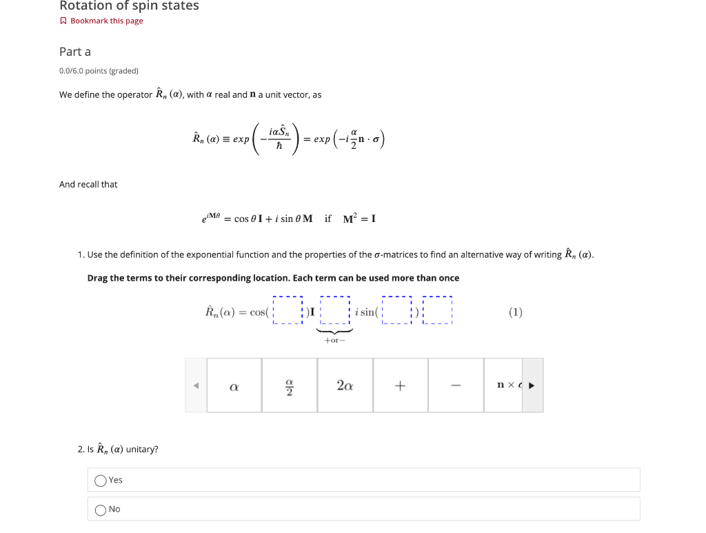 Solved Rotation of spin states A Bookmark this page Part a | Chegg.com