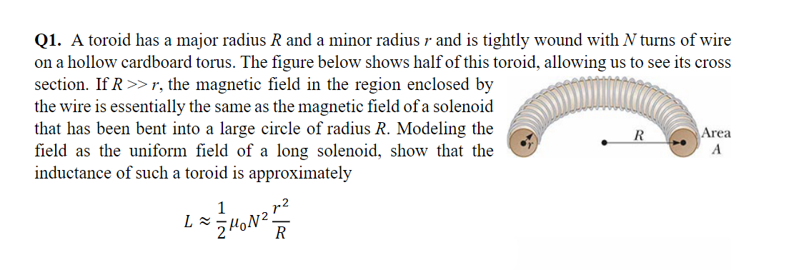 Solved Q1. A toroid has a major radius R and a minor radius | Chegg.com