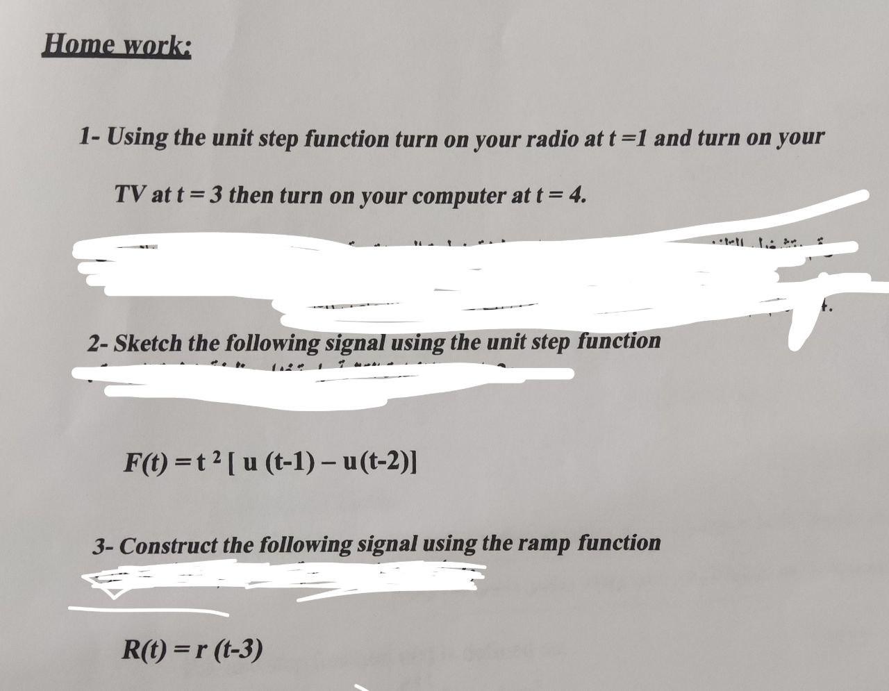 Solved Home work; 1- Using the unit step function turn on | Chegg.com