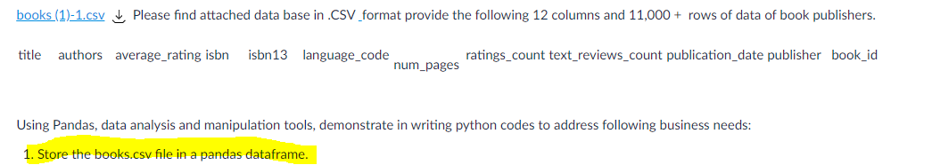 Solved Python - Help Me With Storing The Books.Csv File In A | Chegg.Com