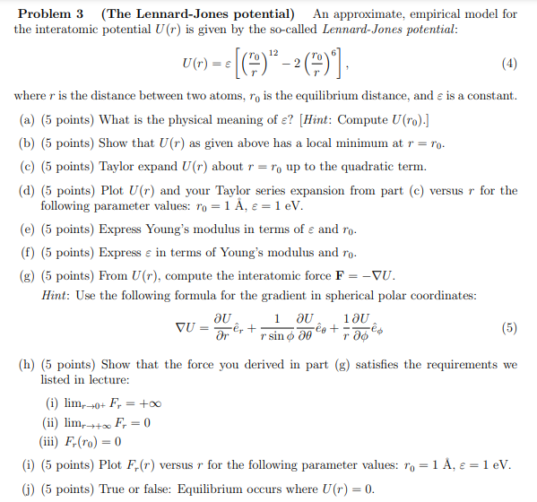 Solved Problem 3 (The Lennard-Jones potential) An | Chegg.com