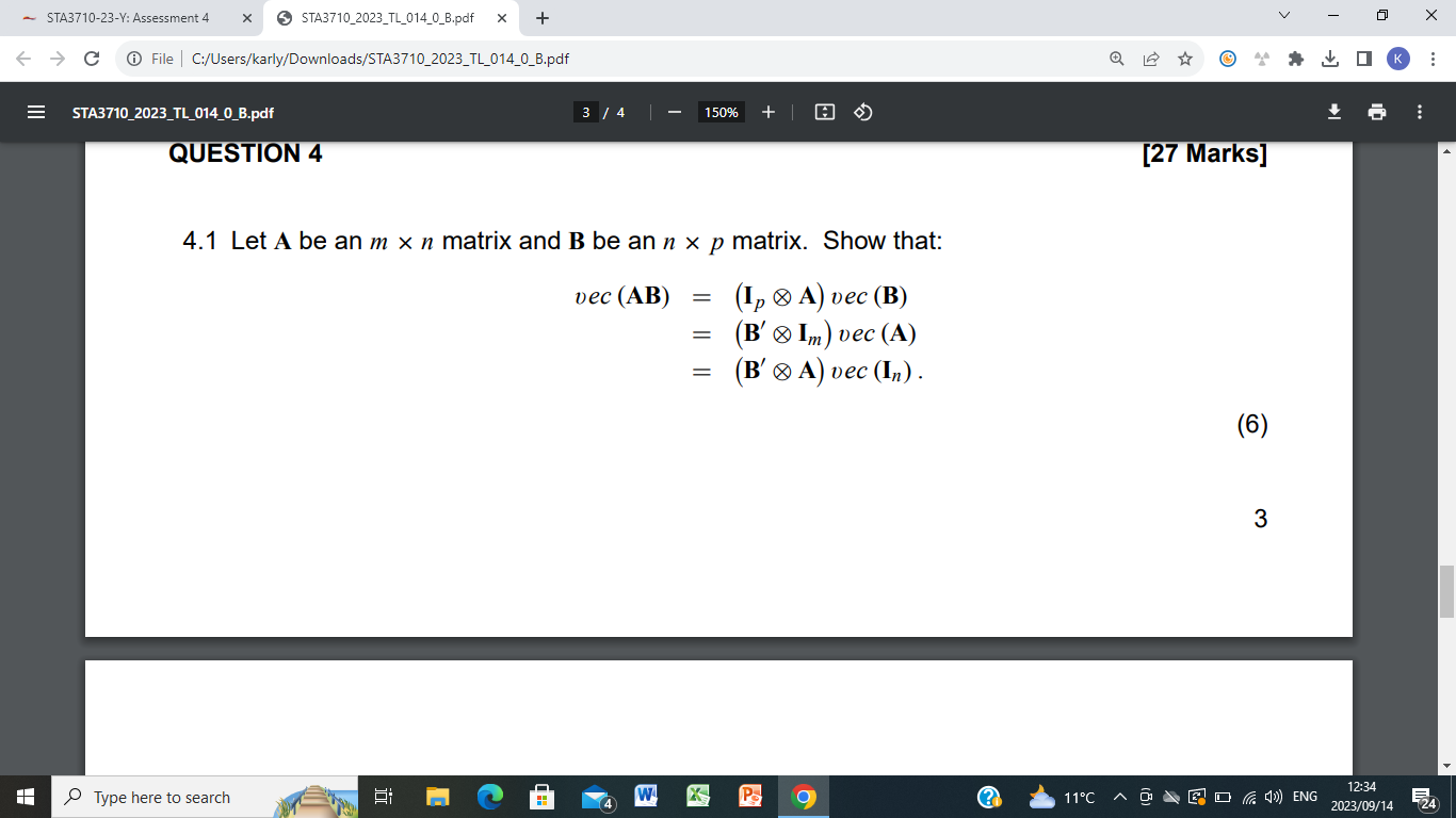 Solved 4.1 Let A be an m×n matrix and B be an n×p matrix. | Chegg.com
