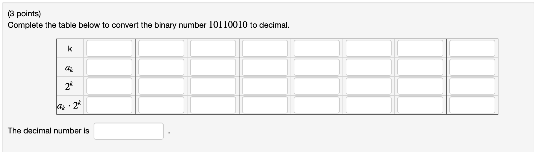 Solved (3 points) Complete the table below to convert the | Chegg.com