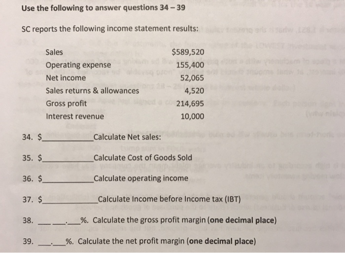 Solved Use the following to answer questions 34-39 SC | Chegg.com
