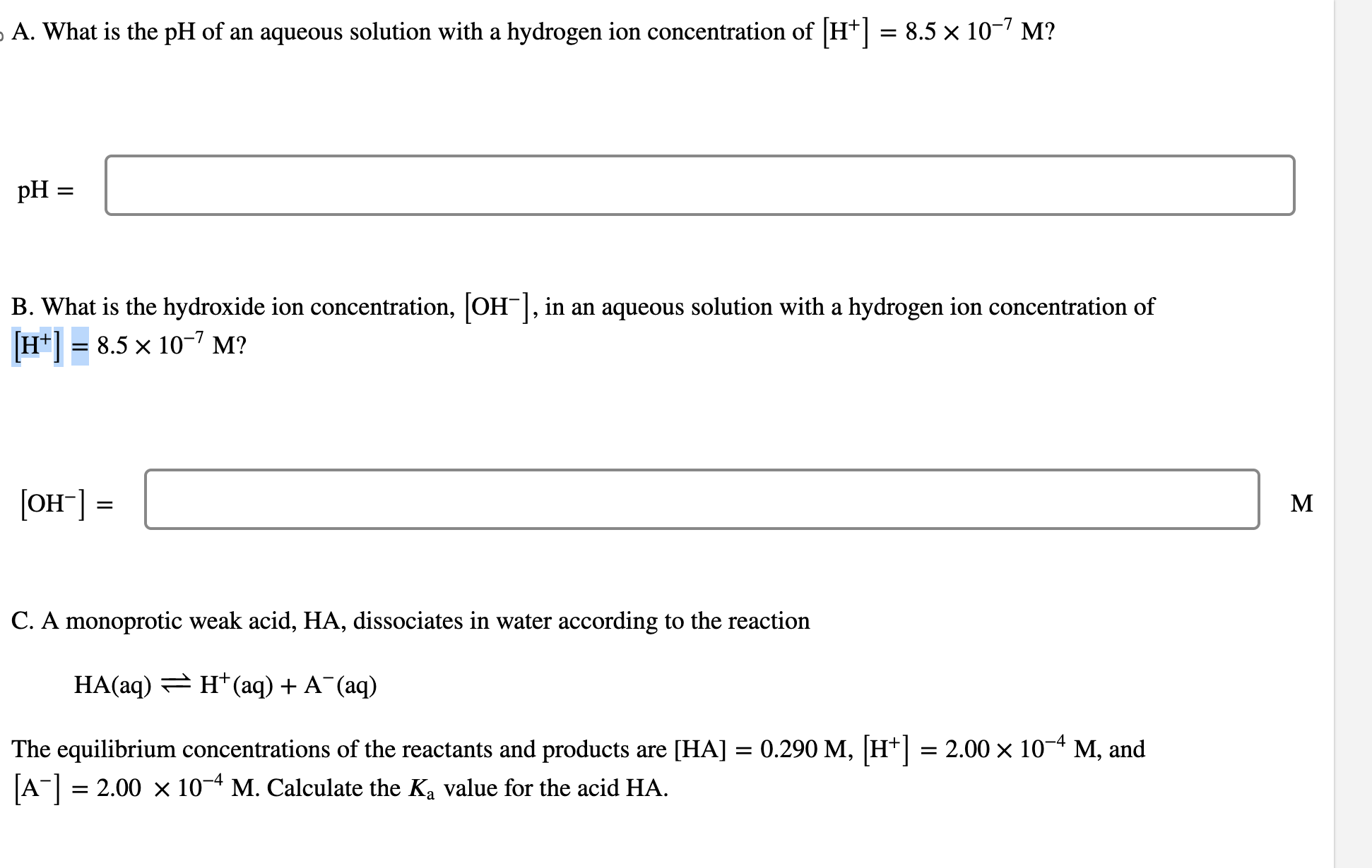 Solved A. What Is The PH Of An Aqueous Solution With A | Chegg.com